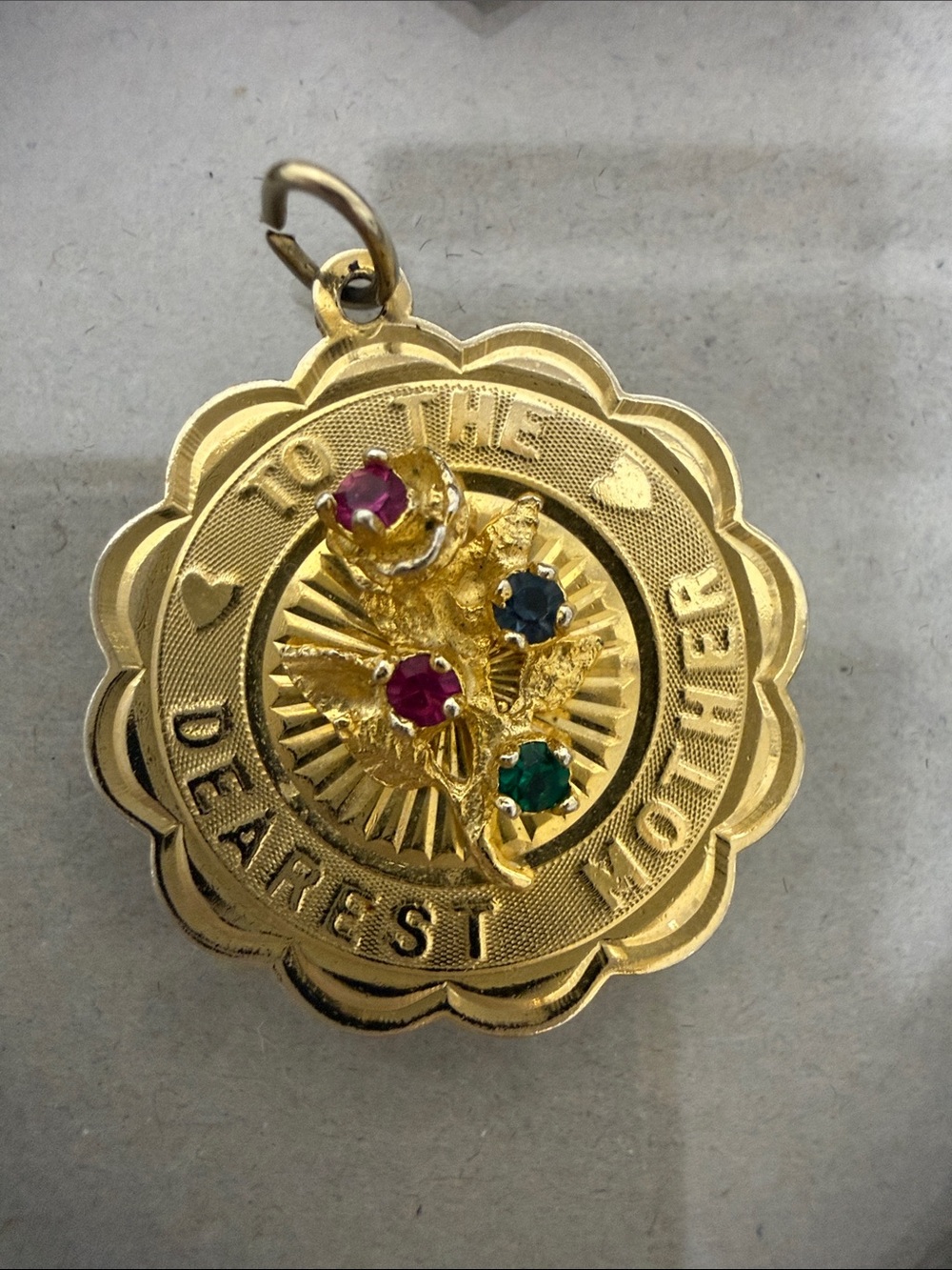 Vintage CREA 12K Gold Filled Dearest Mother Birthstone Charm Pendant Disc